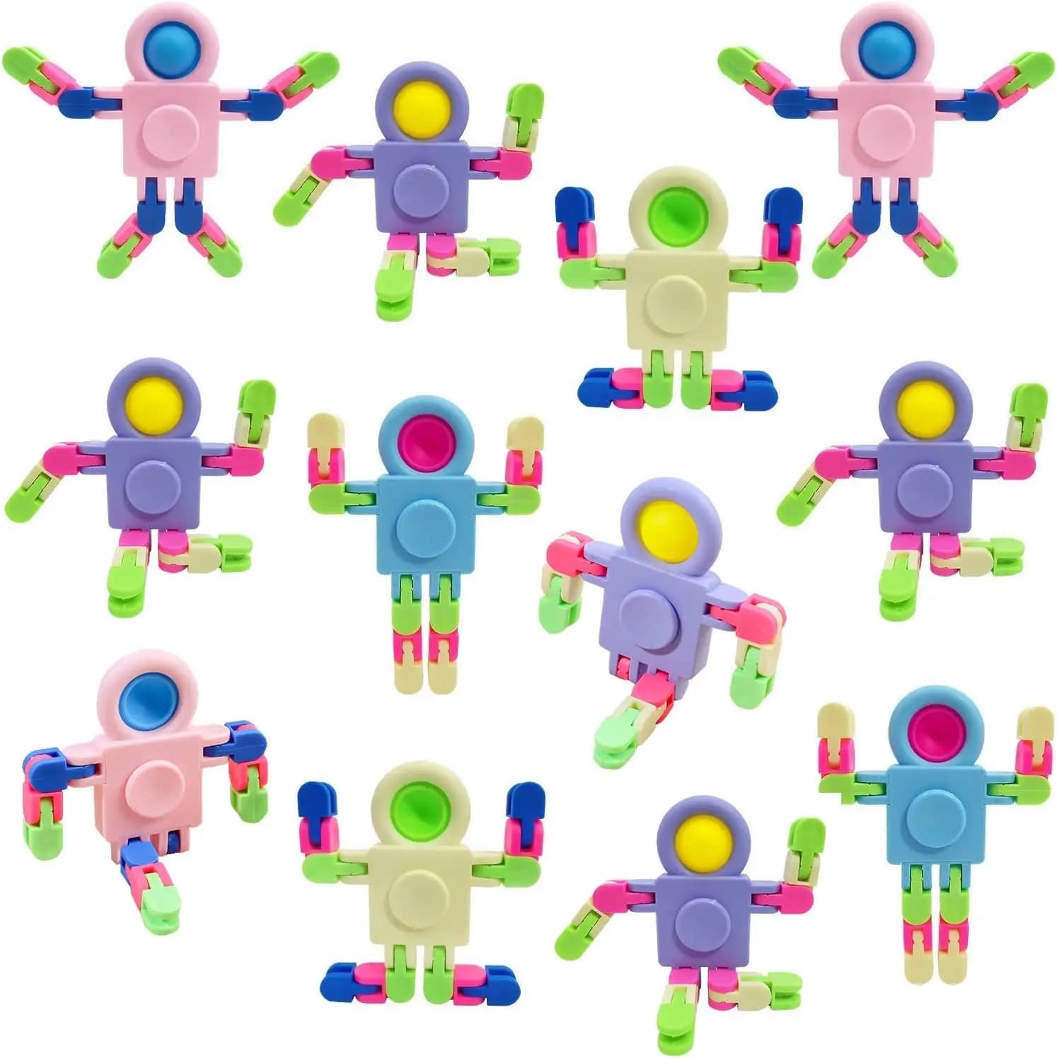 Confezione da 12 giocattoli sensoriali antistress, giocattolo trasformabile a forma di robot con catena, regali per la festa di compleanno
