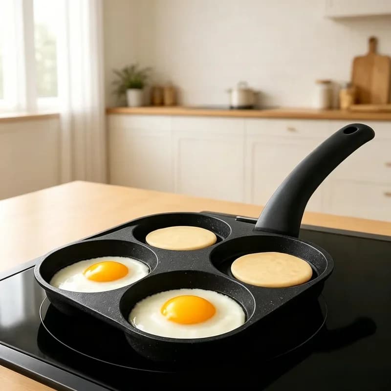 yesNonstick 4-Cup Egg Frying Pan - Compatible with Gas & Induction Stoves, Multi-Egg Cooker for Breakfast