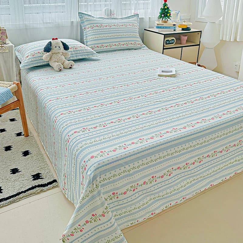1pc Lenzuola in puro cotone Lenzuolo piatto delicato sulla pelle Biancheria da letto stampata con piante Lenzuola per camera per bambini per adulti drapp de lit (senza federa)