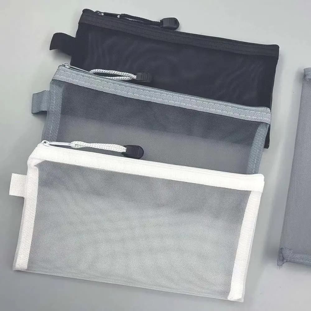Borsa portaoggetti con cerniera in rete Astuccio per matite Borsa per cancelleria con cerniera tinta unita Borsa per cosmetici Valigia, Borsa per cosmetici in rete
