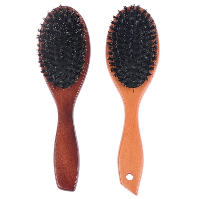Spazzola per capelli e barba con manico in legno: setole di cinghiale finte, per lisciare e toelettare