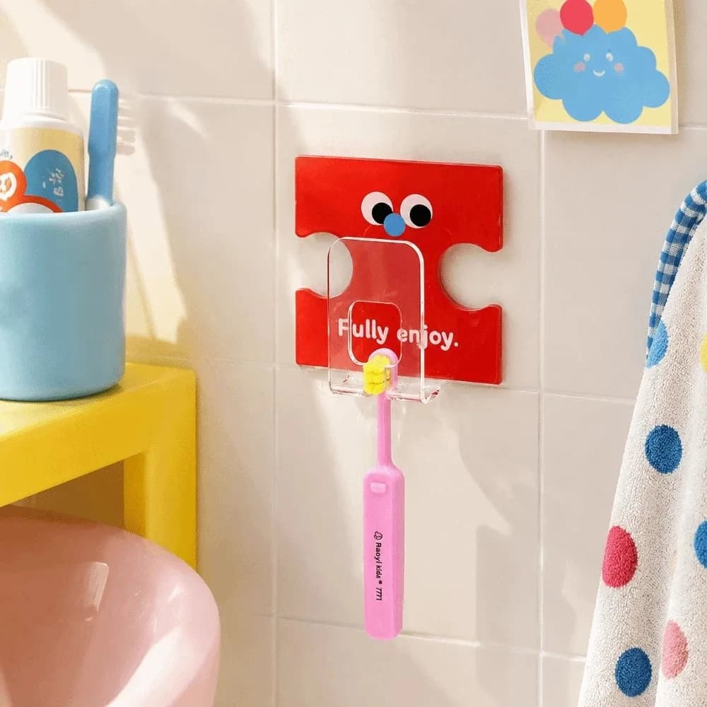 Gancio Adesivo Impermeabile a Forma di Puzzle Rinforzato, Divertente e Senza Foratura, Porta Spazzolino Geometrico per Dormitorio