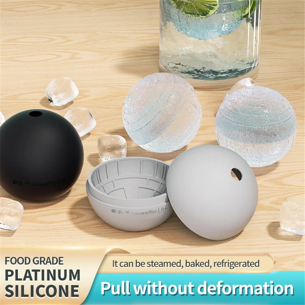 1PC Wars Death Star Calcio Stampo per cubetti di ghiaccio rotondo in silicone Vassoio Stampo per sfere del deserto Vassoio per ghiaccio fai da te Stampo per torta gelato Stampo per palline