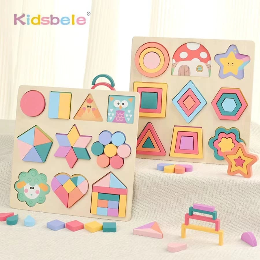Per bambini fai da te Montessori forma geometrica giocattoli di corrispondenza dei colori puzzle in legno 3D blocco per ragazzo ragazza regalo di compleanno di Natale