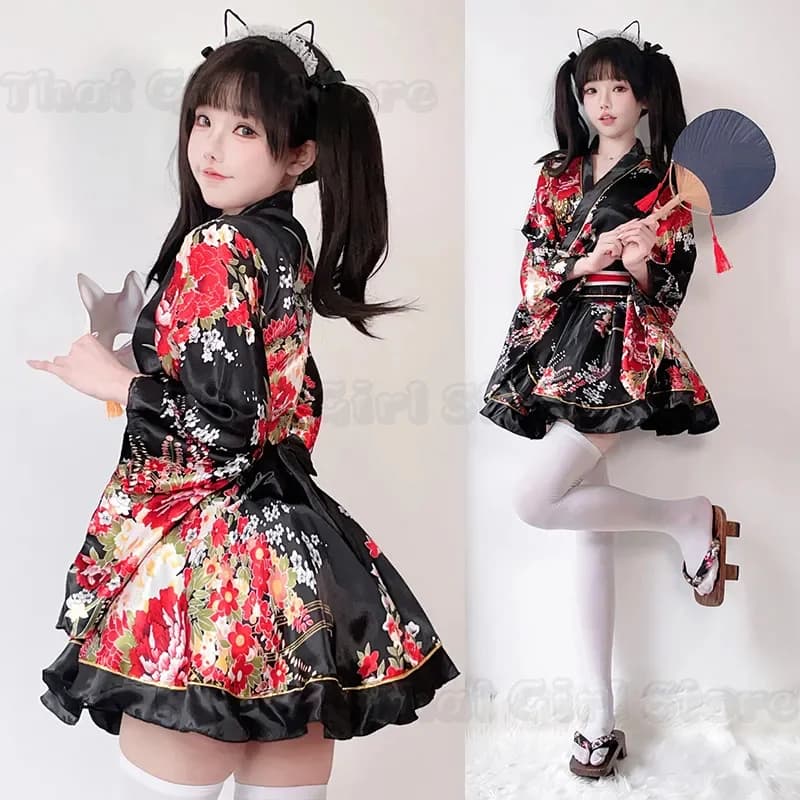 Japanese Modified Kimono Dress For Women Bathrobe Summer Cosplay Costume Anime Halloween Costumes Sexy Sweet Geisha Kawaii