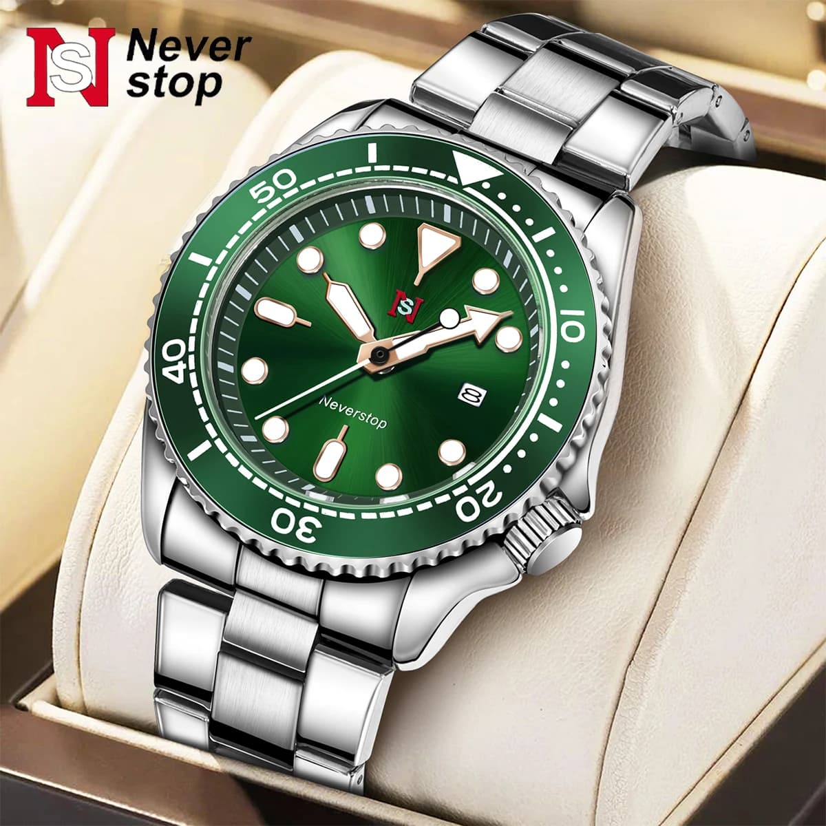 Orologio sportivo da uomo NS | Quadrante e pennarelli multicolori ad alto contrasto Lunetta in ceramica Fascia in acciaio inossidabile Stile versatile