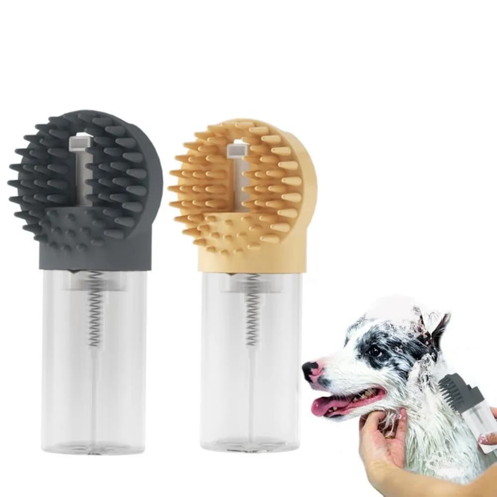 2-in-1 Pet Bath Brush Silicone Pump Dispenser Detachable Soft Bristle 100ml Grooming Scrubber For Dog Cat Home Shower Washing