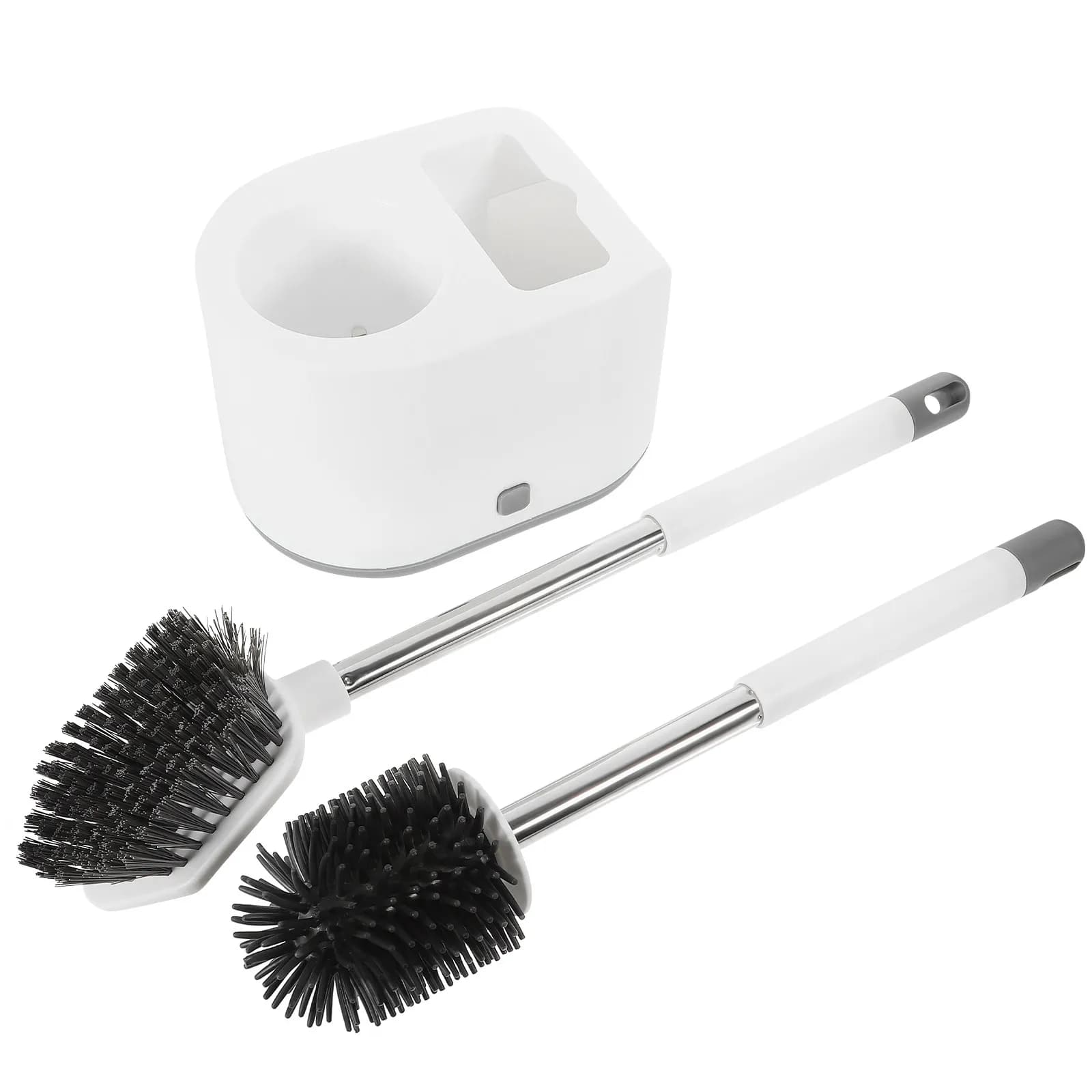 Set di 1 spazzola per WC in silicone con manico lungo da parete, strumento per la pulizia del bagno, porta spazzola, rimuovi peli, manico ergonomico, salvaspazio