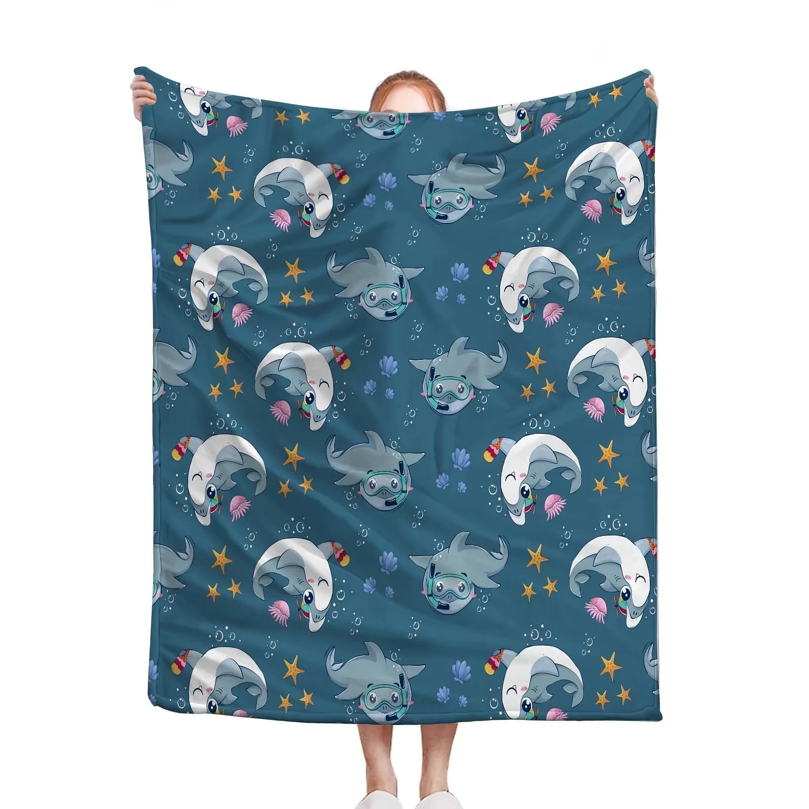 1 pezzo di coperta in pile con stampa squalo a tema oceano, coperta da tiro, coperta da divano, coperta da letto per decorazioni per la casa, campeggio, viaggi, regalo
