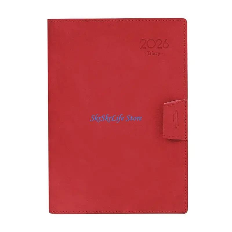 E65E 2026 Leather Academic Planner Notebook Daily Journal with Ribbon Bookmarks Elastic Pen Slots For Scheduling 8.26x5.7Inch