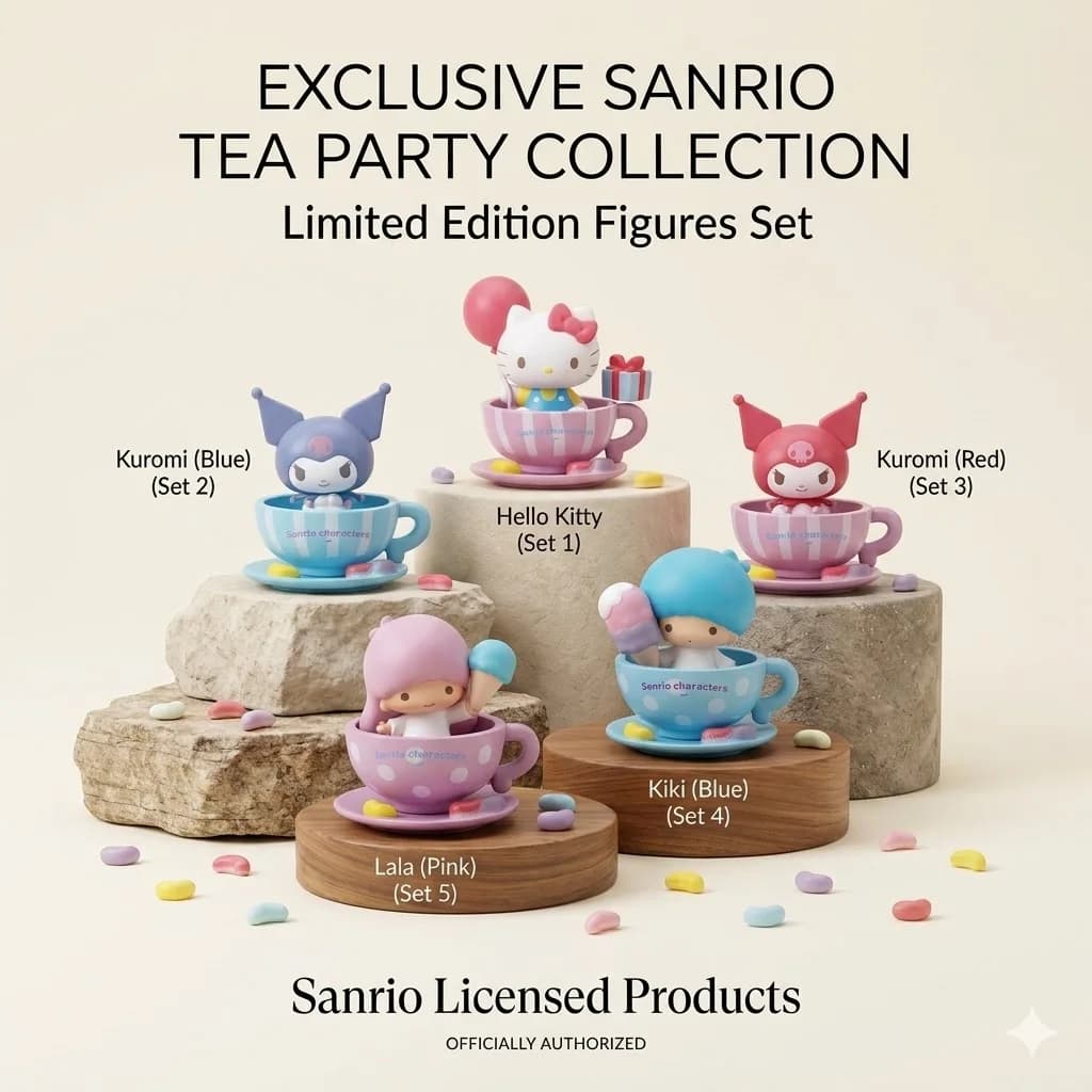 Sanrio Licensed Cute Coffee Cup Blind Box Figures - Kuromi Hello Kitty Little Twin Stars Shaking Rotating Desktop Ornament Toy