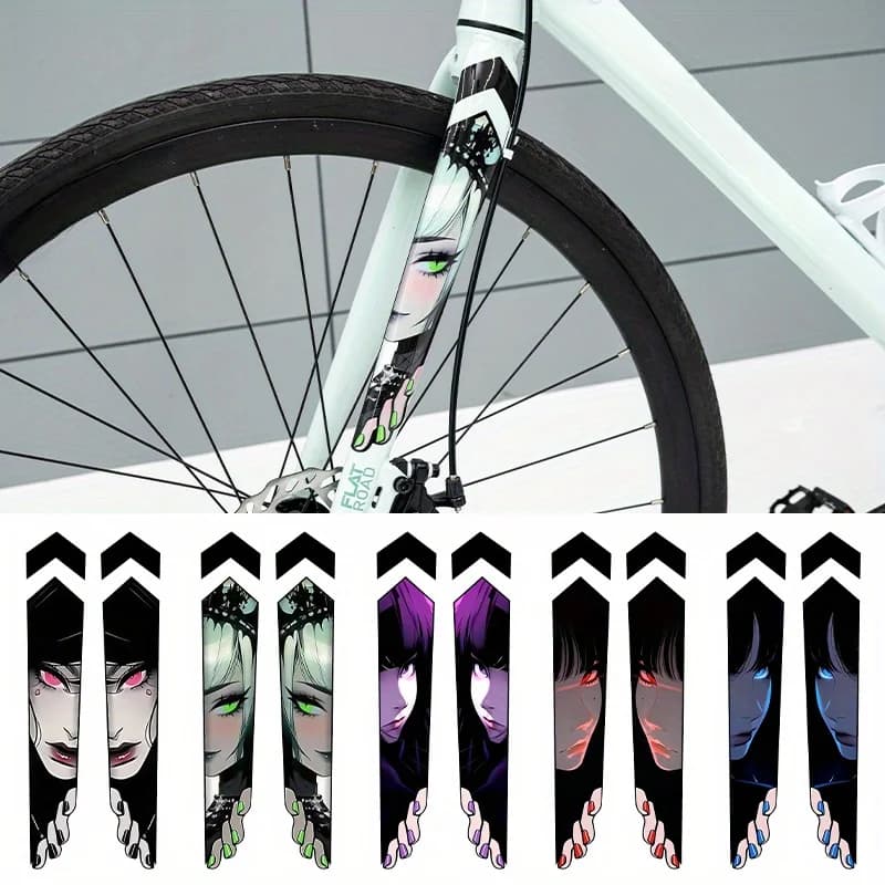 Adesivi 2D per auto, 4 set di adesivi anime con bellissimi occhi di donna, per bicicletta, mountain bike, telaio ruota, tubo inferiore