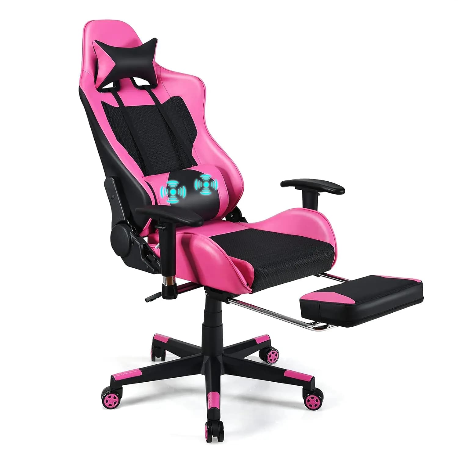 Sedia da Gaming - Sedia da Gamer Rosa con Poggiapiedi, Sedia da Computer per Esports, Massaggio Lombare, Reclinabile in Pelle, Personalizzabile