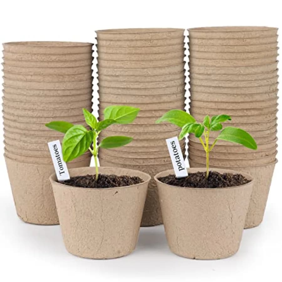 120-piece peat vases, 4 inch pots for seed germination with drainage holes, round vases for nursery plants with 20 bonus labels for plants