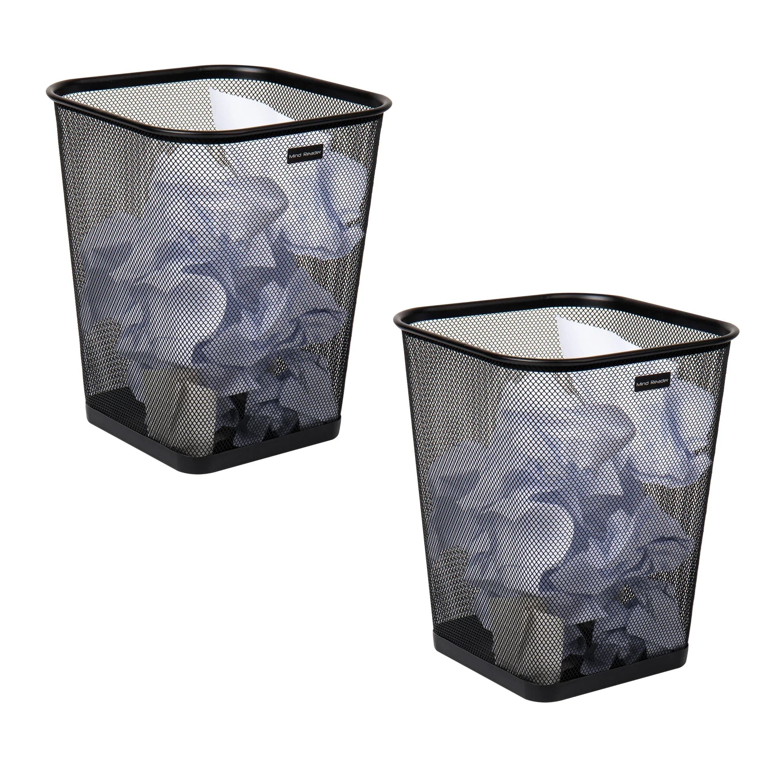 Mesh trash can square metal waste basket set of two black