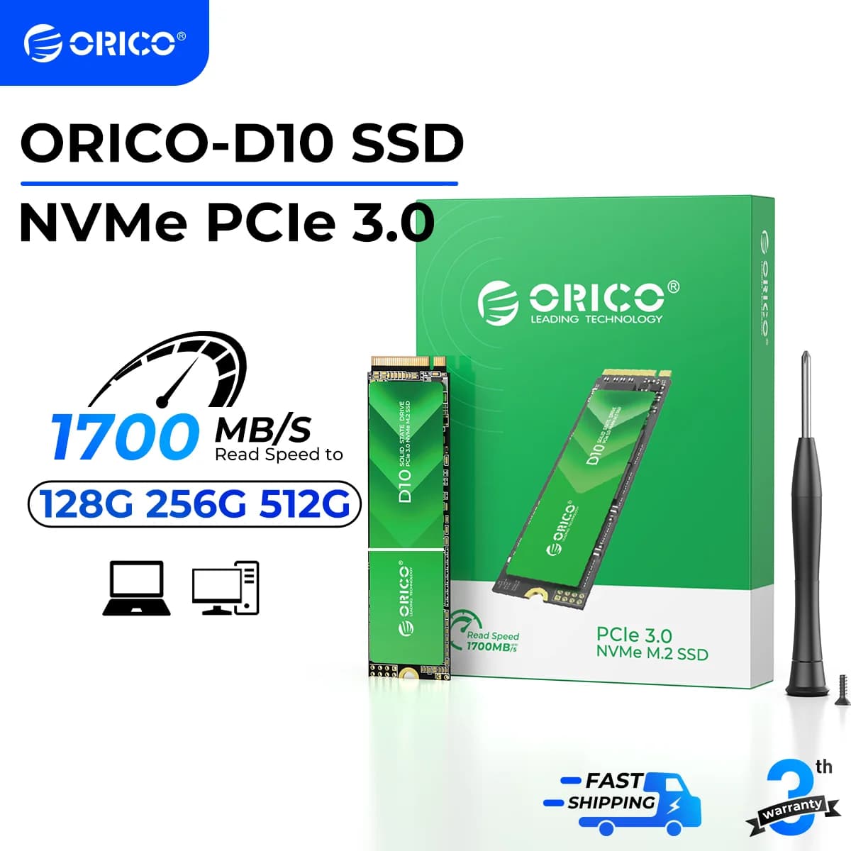 ORICIO SSD M.2 NVMe da 1 TB PCIe Gen3x4 2280 SSD Fino a 3600 MB/s Unità a stato solido interna con NAND Flash D10
