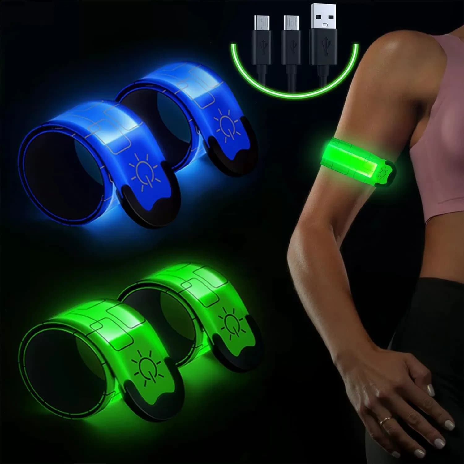 Luminous LED Charm Rechargeable for Night Race, Safety Bracelet for Cycling, Warning Strap for Open Sports