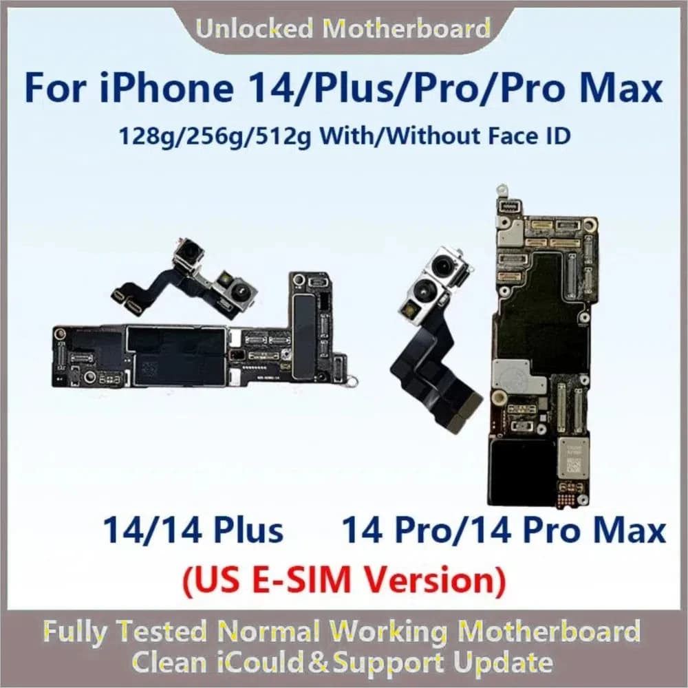 Scheda Madre Completamente Testata per iPhone 14/Plus/14 Pro Max con Face ID, iCloud Pulito, Supporto Aggiornamento, Sblocco SIM