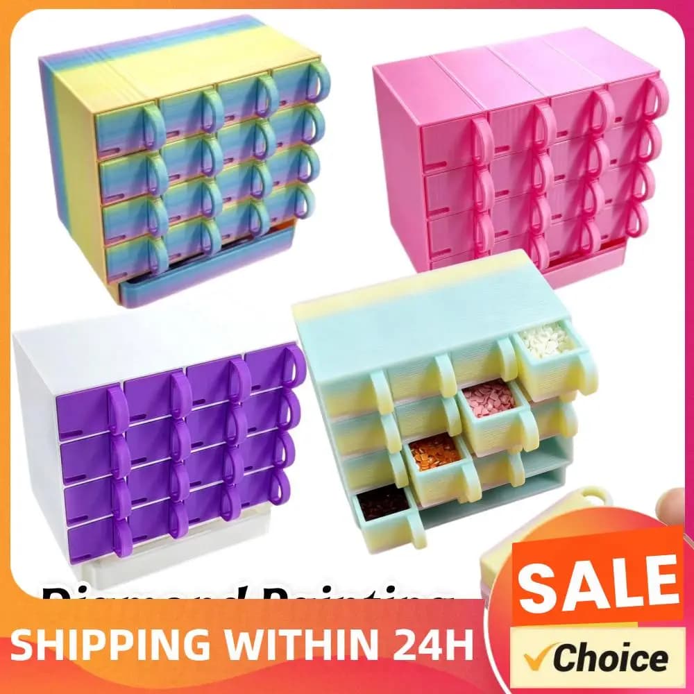 16 Grid Diamond Painting Art Bead Box With Snap-On Lid, Portable Bead Organizer Container Plastic Storage Box, Diamond Art Tool