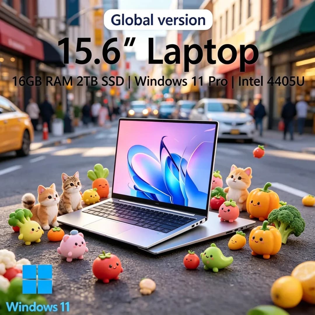 Laptop Lucid Svelte 2026 con Cornice Sottile, 15.6 Pollici, 16GB RAM, 2TB SSD, Intel 4405U, PC da Gaming Zephyrine, Display 1920*1080, Silenzioso per Ufficio e Studio