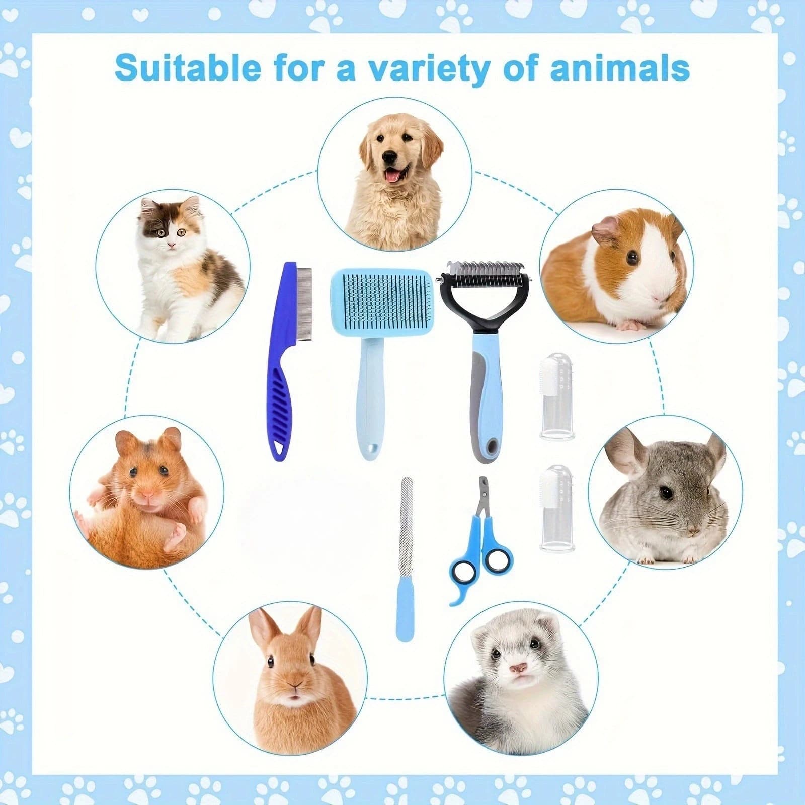 8pcs Heavy-Duty Dog Grooming Tool Suitable for Dogs - Self-Cleaning Pet Grooming Kit with Nail Clippers, Flea Comb, Bath & Shedd