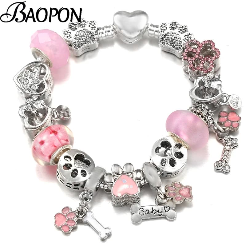 BAOPON Vendita Calda Hollow Piede Perline Braccialetti con ciondoli Misura Braccialetti di marca fai da te per le donne Uomini Fidanzata Bijoux Pulseras Gioielli regalo