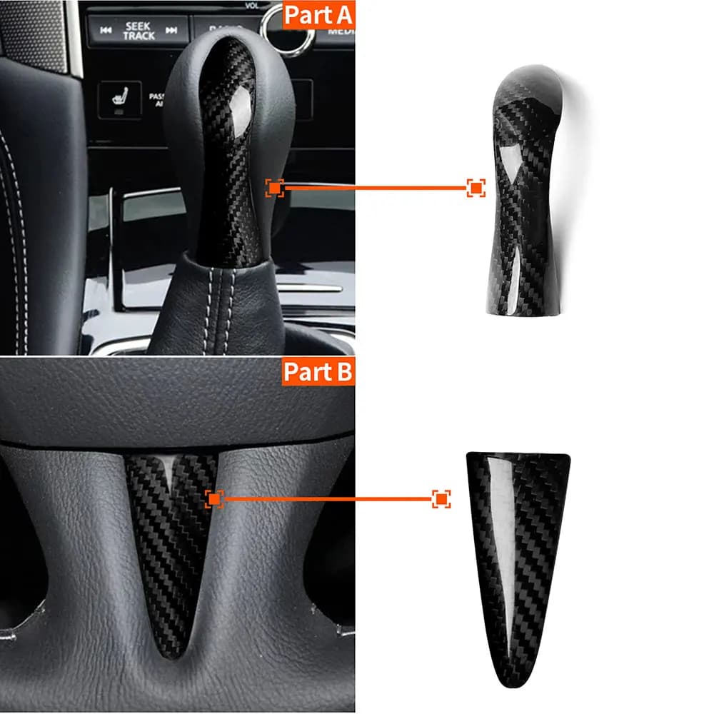2 Pieces Carbon Fiber Steering Wheels Cener Trim + Gear Butter Cover Handle Gears Replacement Wall decal For Infiniti Q50 2014- 2017