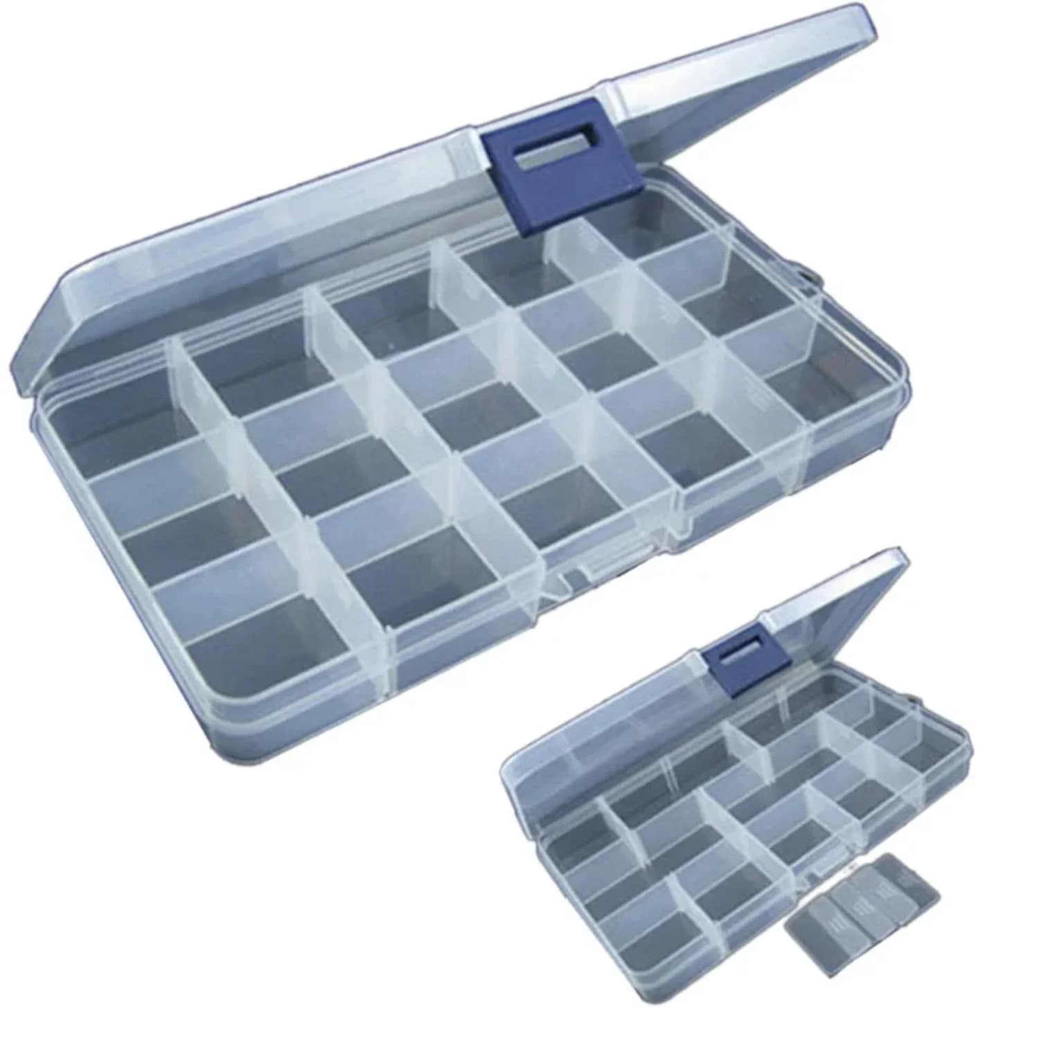 Multifunctional fishing boxes for fishing gear with hook for adjustable plastic fishing bait with 15 slots