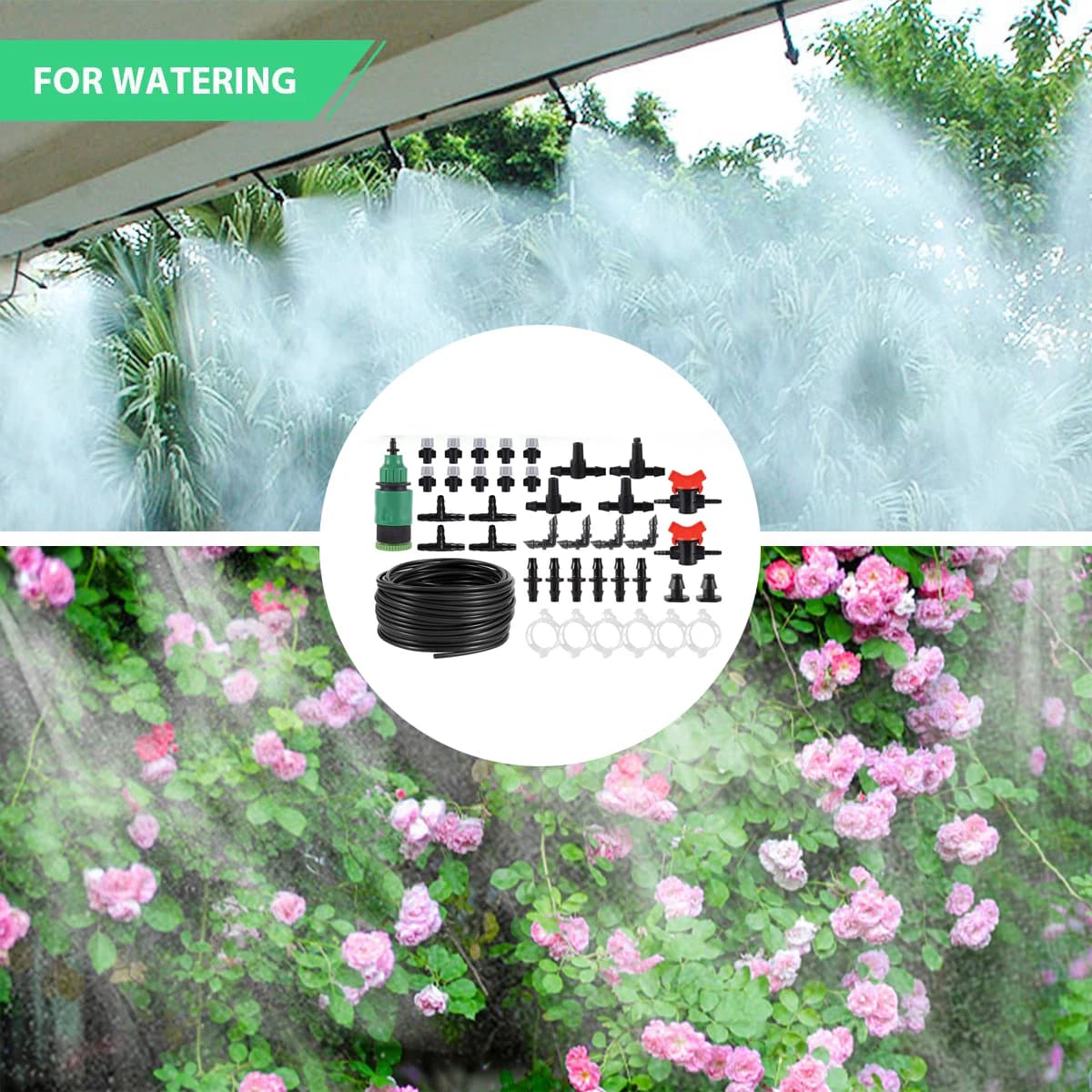 Set di irrigazione da giardino da 20 m Irrigazione automatica delle piante Kit di irrigazione a goccia atomizzata Tubo da 4/7 mm Connettori da 1/4 "20 pezzi Gocciolatori grigi