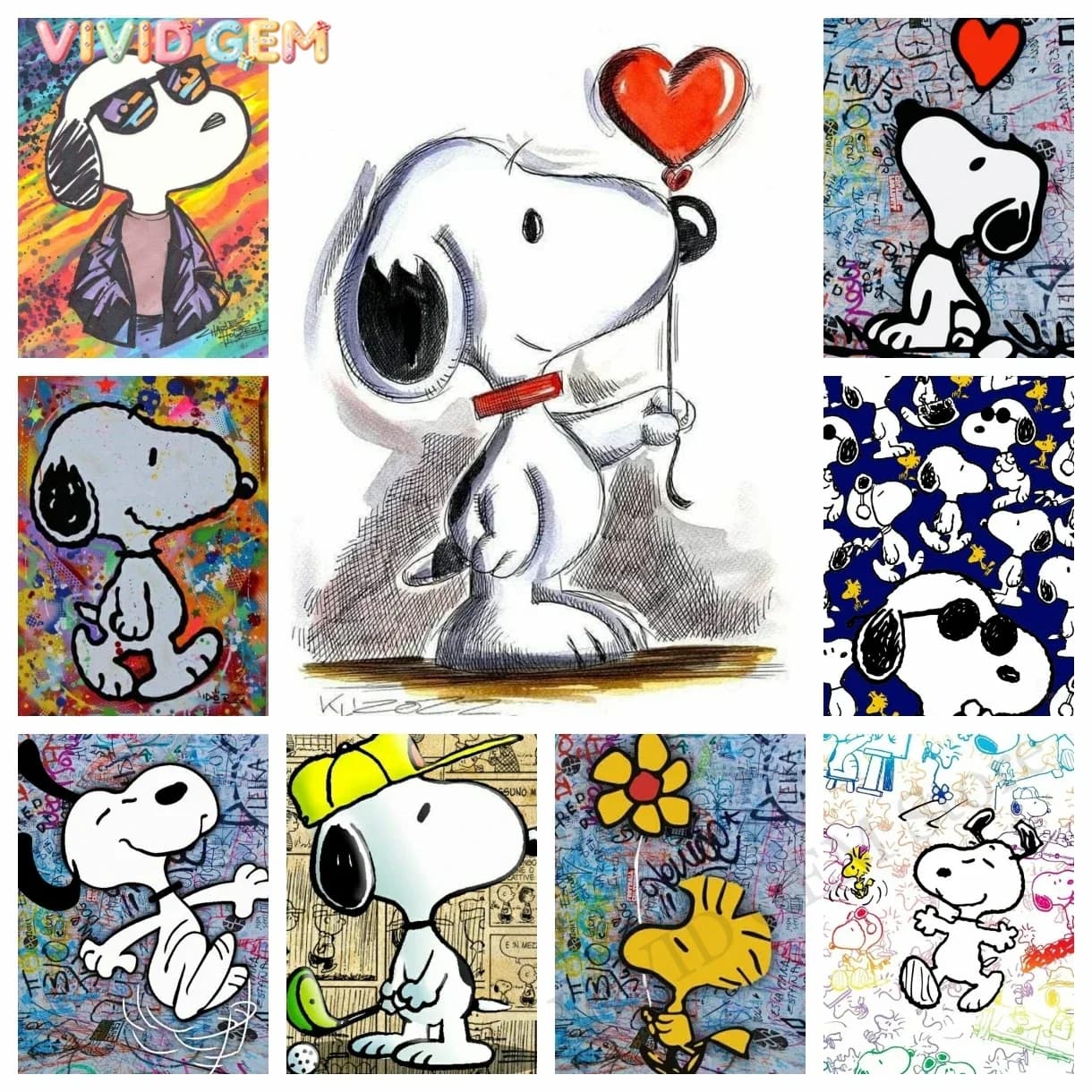 VIVID GEM Kawaii Graffiti Snoopy Cartoon Comics Kids DIY Mosaic Diamond Painting Art New 2026 Embroidery Novelties Pattern Pic