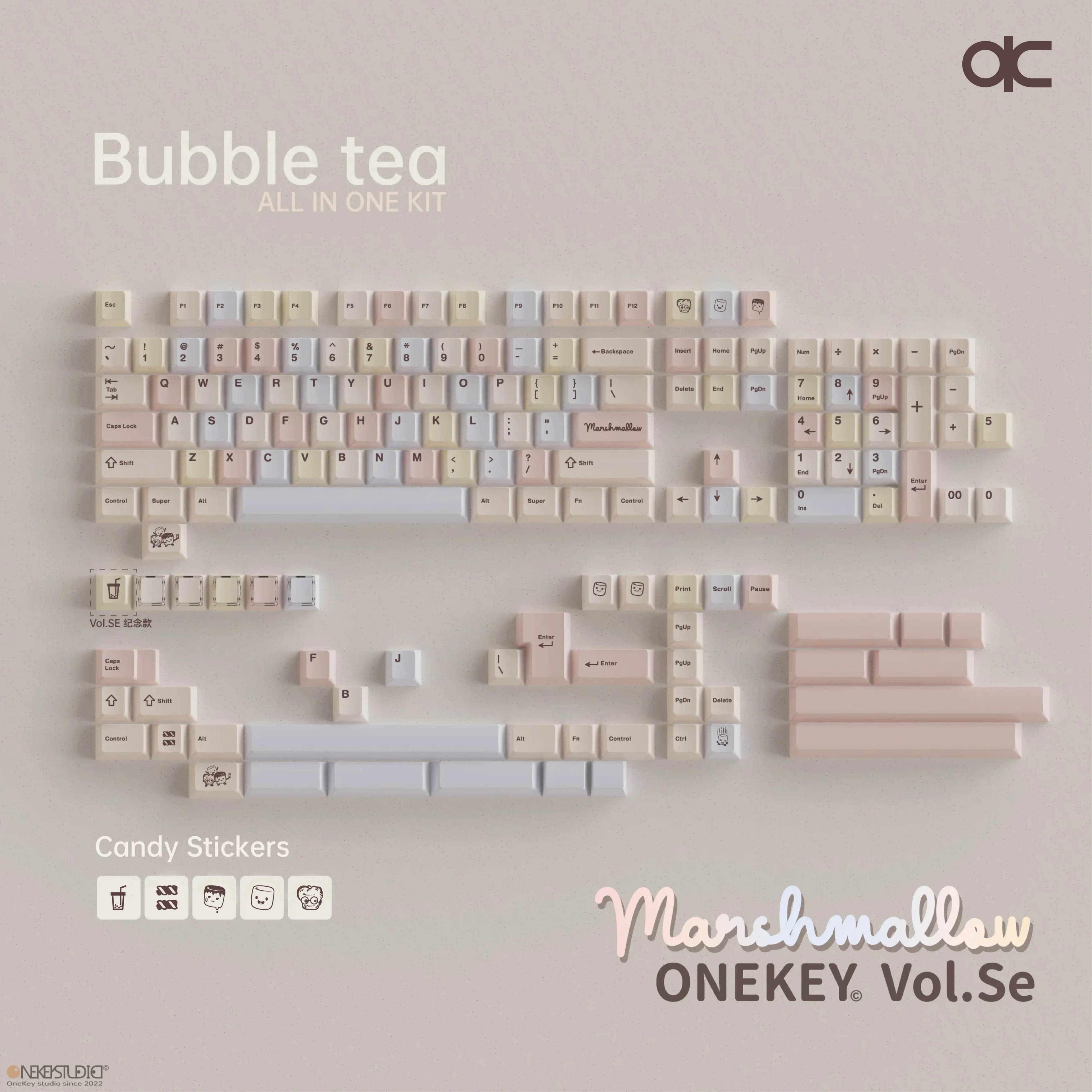 Qwertykeys ONEKEY Marshmallow PBT Dye Sub Mechanical Keyboard Keycaps Cherry Profile DIY Keyboard