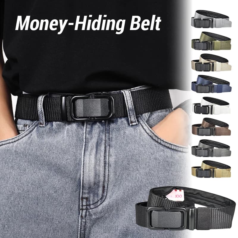 Cintura antifurto per contanti da viaggio, cintura per pantaloni nascosti di sicurezza esterna con cerniera per uso maschile da uomo, cinturino in nylon con tasca segreta