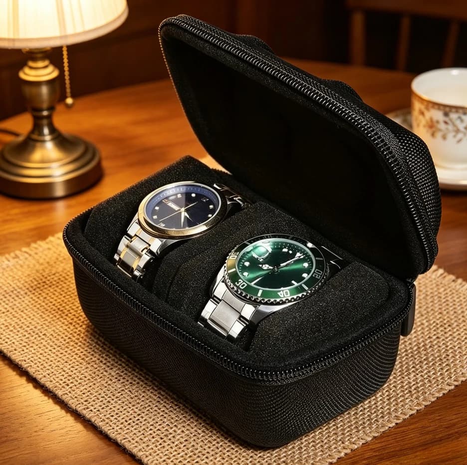 2 scatole per orologi, custodia per 2 orologi, adatta per orologi grandi e piccoli, con cuscino in spugna antiurto, portatile per i viaggi