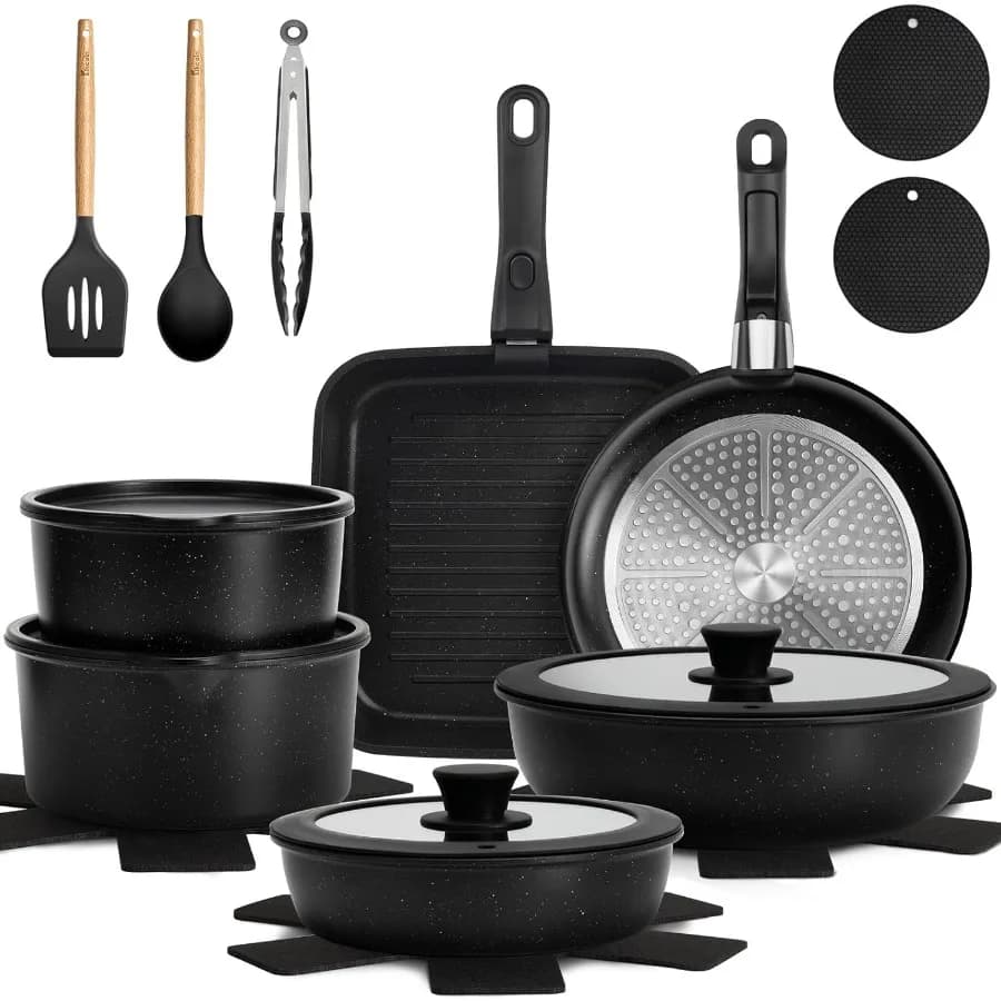 Set di pentole e padelle da 22 pezzi Set di pentole con manico staccabile antiaderente per uso domestico e in cucina per camper Padelle antiaderenti con rimozione