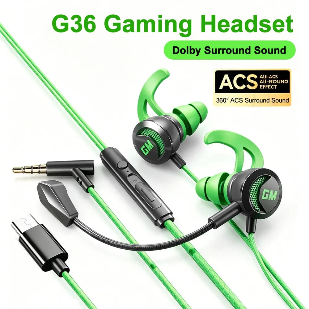 G36 Gaming Headset DAC Type-C/3.5mm Wired Headphones With Microphone Bass Stereo Earphones Handsfree For iPhone 17 16 15 Samsung
