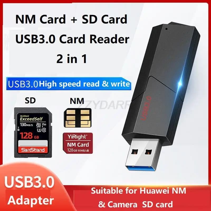 Nuovo lettore di schede USB 3.0 NM 2 in 1 Lettore di schede di memoria nano e schede SD Adattatore per schede di memoria flash USB portatile per laptop Huawei Honor