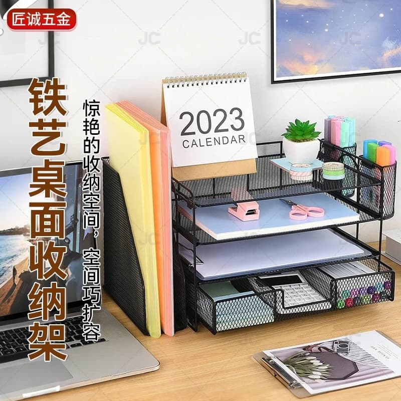 Organizzatore di file a 4 livelli in metallo nero con cassetti Scaffale da scrivania per documenti cartacei e organizzazione di forniture