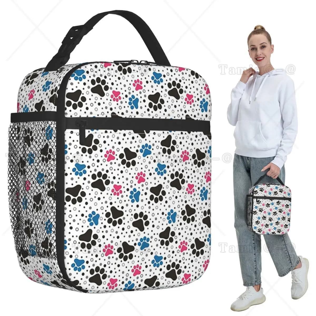 Cute Dog Paw Pattern Insulated Lunch Bag for Women Office Cooler Thermal Food Box Tote Portable Lunch Boxes Container