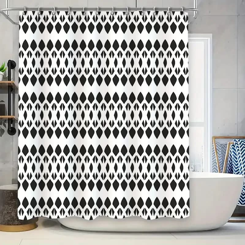 Tenda da doccia moderna con diamante bianco nero per l'arredamento del bagno Tenda da doccia senza gancio facile da installare 60x72 pollici