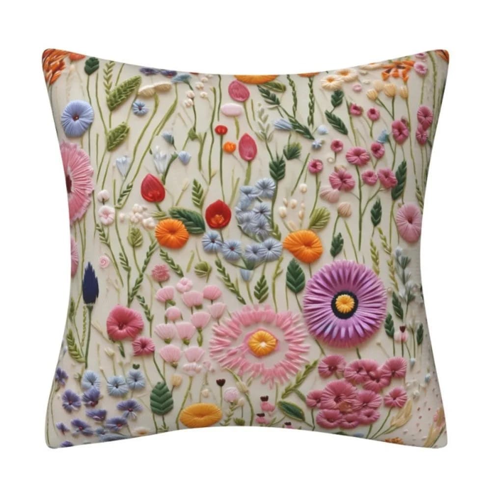3D Embroidered Cushion Covers Flower Pattern Linen Throw Pillow Covers Single Sided 45 x 45 Square Sofa Pillow Case Home Decor