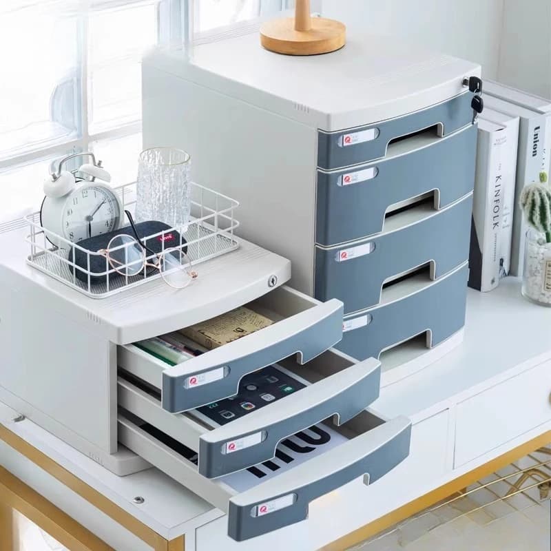 Locking File Box - Multi-Layer Desktop Organizer, Large Capacity Document Drawer with Visible Compartments, Office Storage"**