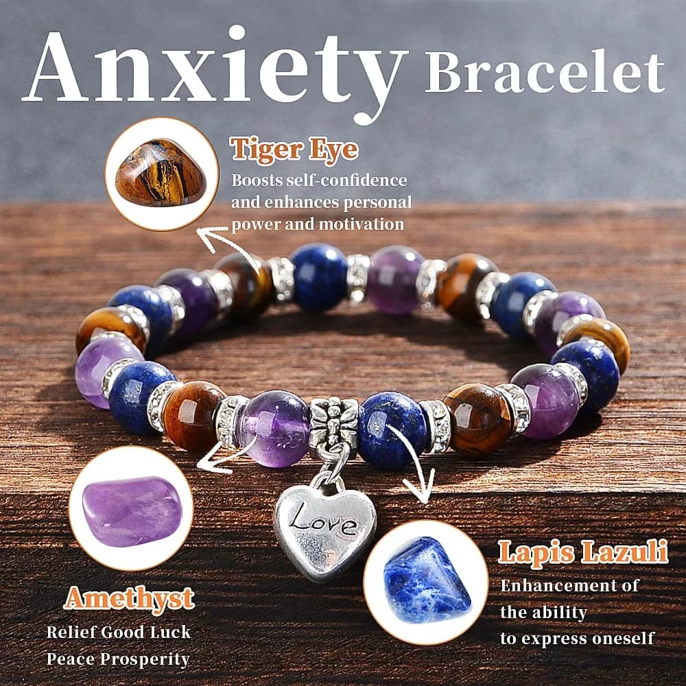 Braccialetto Antistress con Perline in 3 Stili per Donne, Bracciale con Cristalli Naturali Curativi, Braccialetti Yoga con Perline Chakra