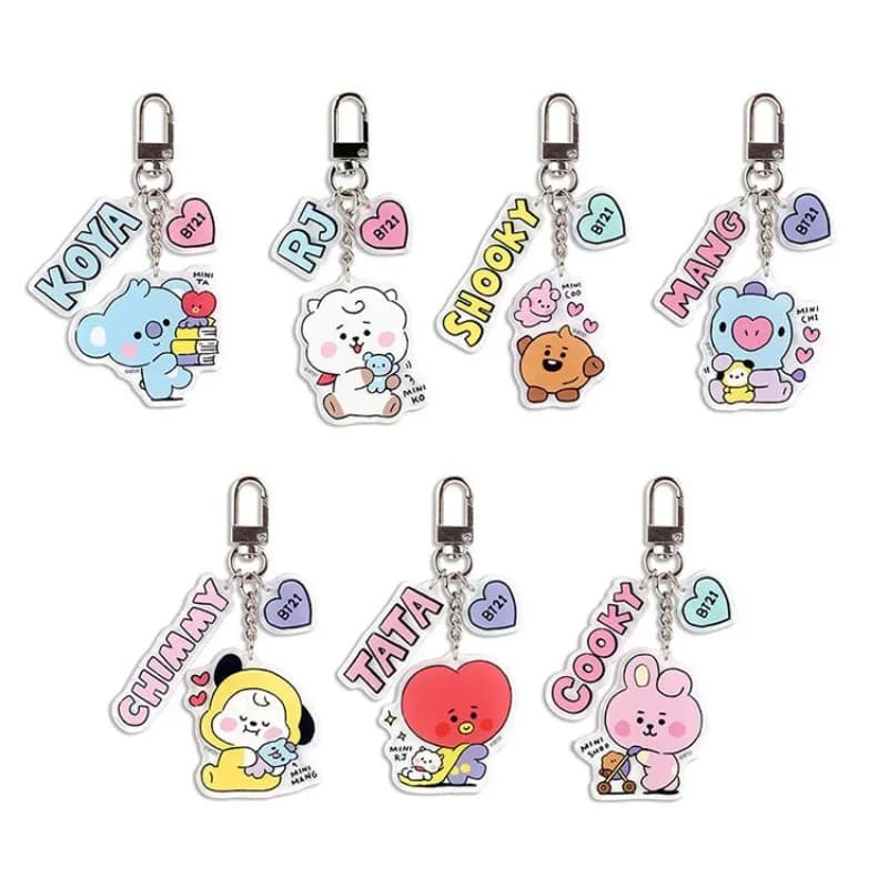 Portachiavi in Acrilico Kawaii BT21 con Pendente per Zaino a Doppia Faccia, Personaggi CHIMMY COOKY KOYA TATA, Regalo Anime