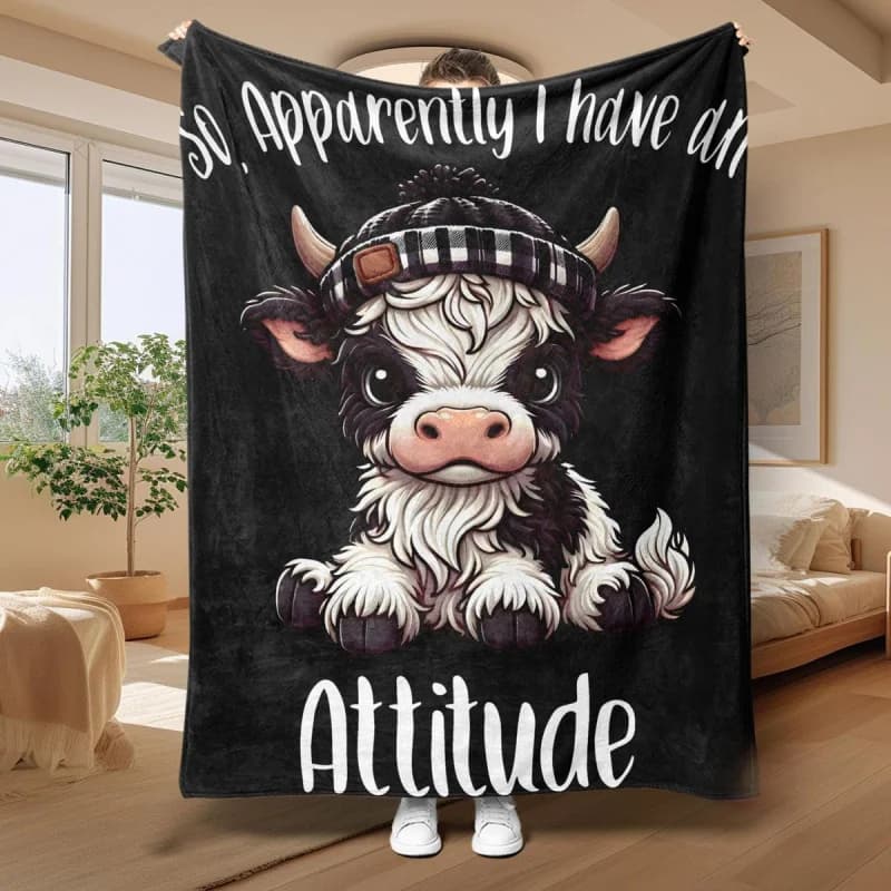 Coperta in morbido pile con motivo mucca dei cartoni animati, 1 pezzo, coperta calda per ambienti climatizzati, ideale per casa, ufficio e viaggi