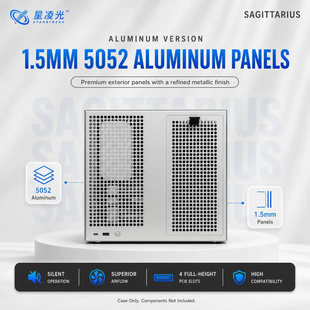 Sagittarius Aluminum 8-Bay NAS Case 1.5mm 5052 Aluminum Panels SATA SAS Hot Swap MATX ITX ATX PSU Storage Chassis