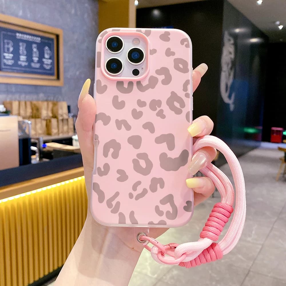 Wrist Strap 2 in 1 Phone Case For iPhone 17 11 13 12 14 15 16 Pro Max XS XR X 7 8 Plus 17 Air Leopard Print With Lanyard Cover
