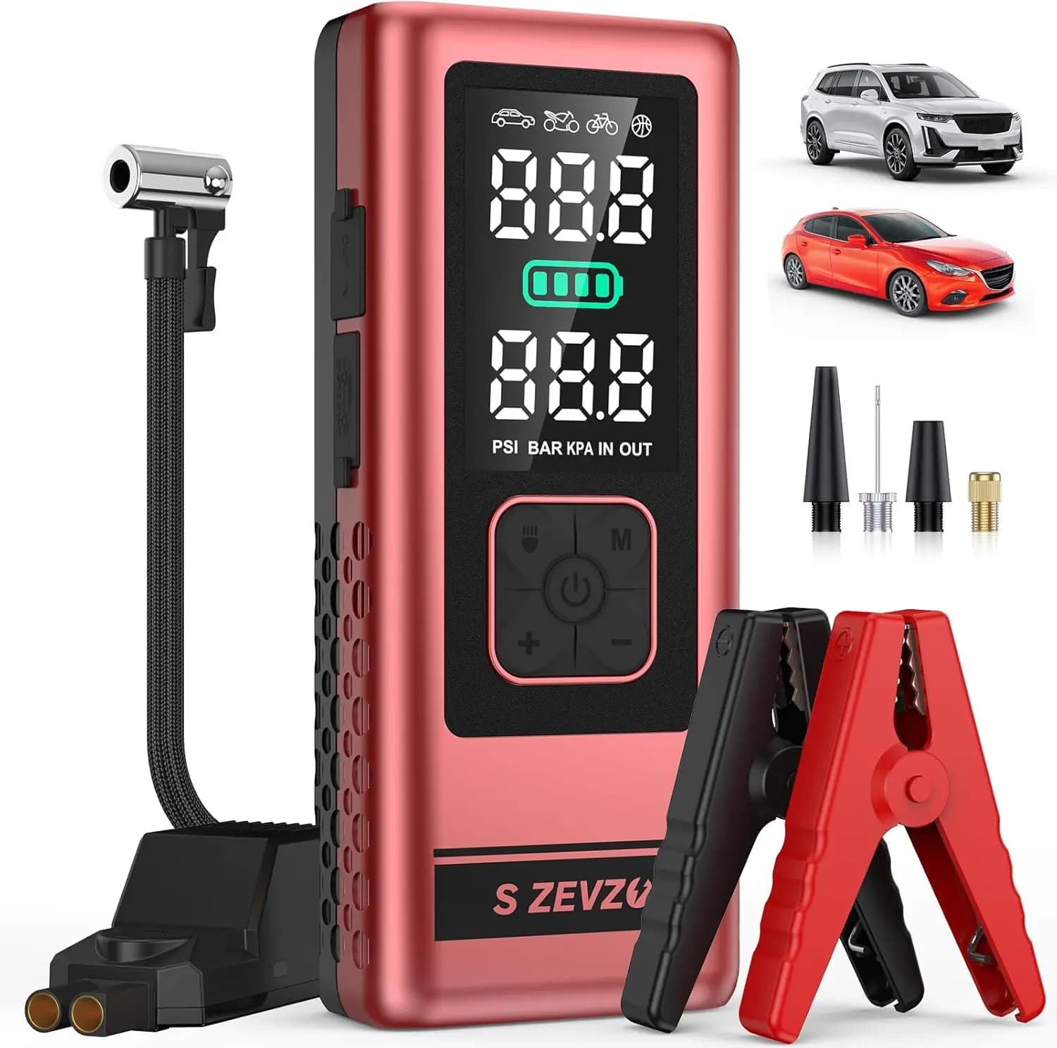 Avviatore di Emergenza Portatile 4000A 150PSI con Compressore d'Aria, Gonfiatore Pneumatici con Spegnimento Automatico, Porte USB e Luce LED