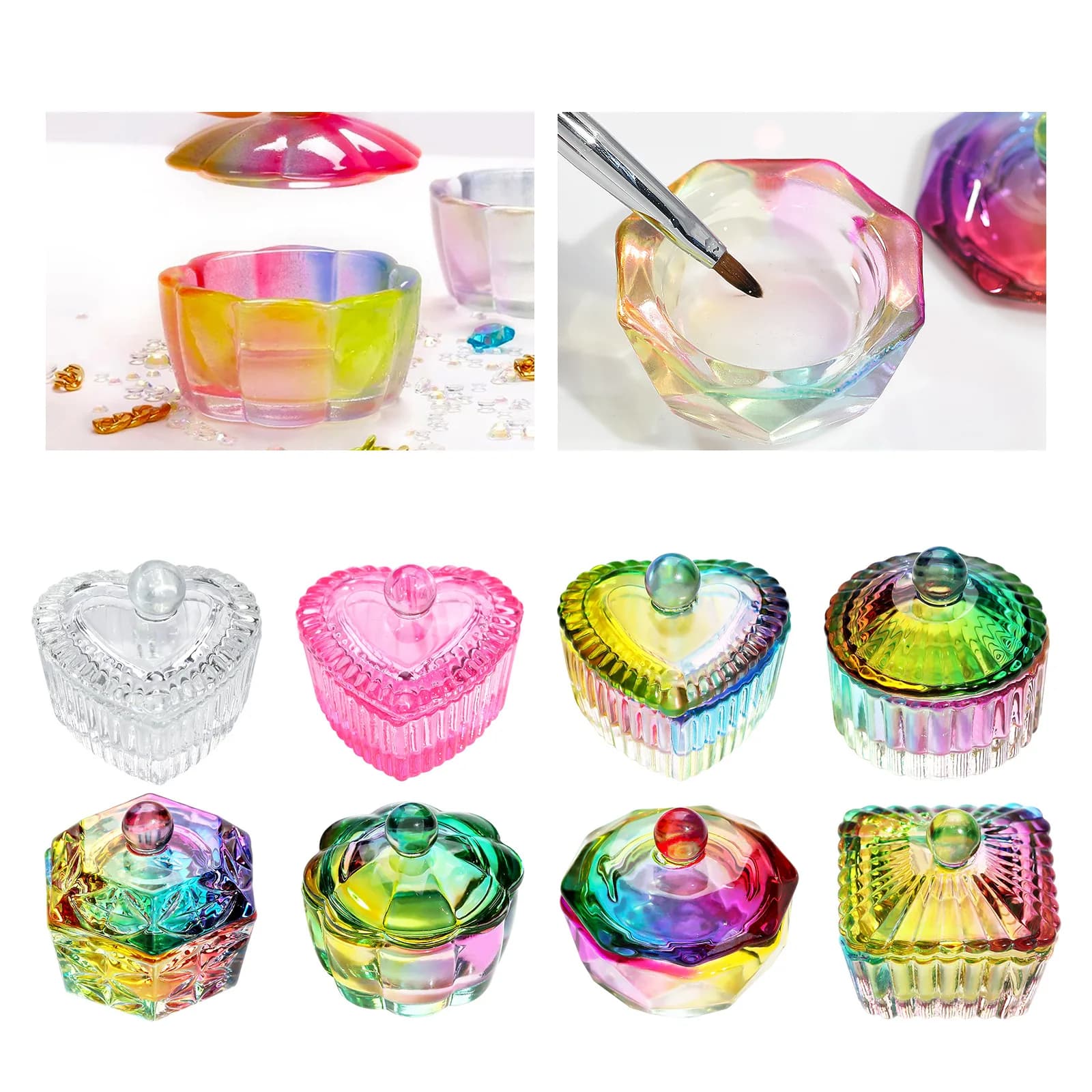 Tazza di cristallo per unghie liquide in polvere acrilica di vetro con coperchio Aurora Ciotola colorata Dappen Portabicchieri Contenitore Attrezzatura Strumenti per nail art