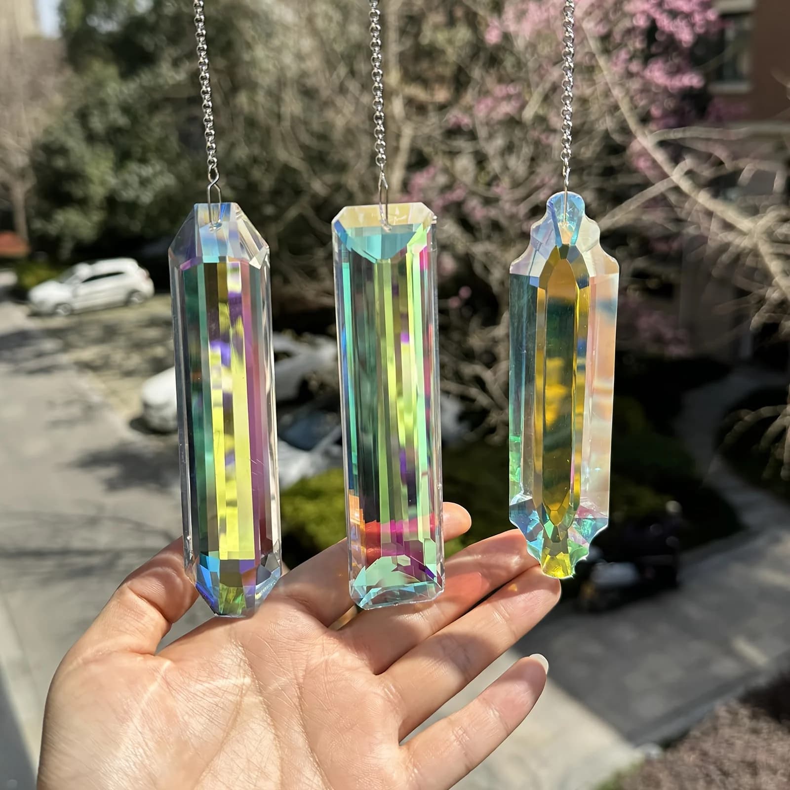 3PCS 5" Large Crystal Sun Catcher Prisms, Hanging Suncatchers with Glass Prism, Rainbow Maker for Room, Windows, Garden, Fantasy