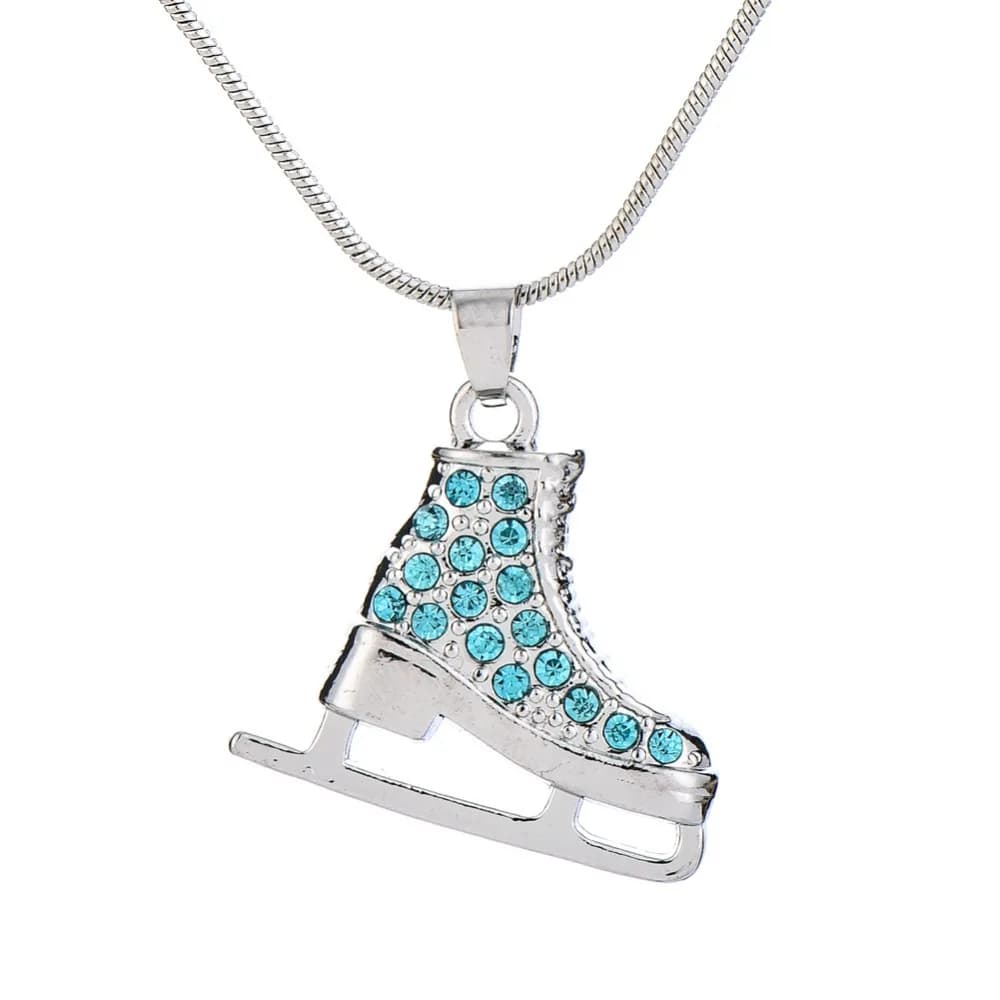 Collana girocollo con ciondolo a forma di pattino da ghiaccio con catena a serpente, in cristallo 3D, color argento, colorato, per pattinaggio artistico, in stile invernale